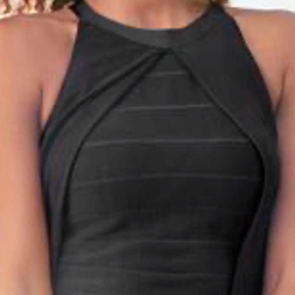 Venus Black Bandage Dress With Sexy Sheer Overlay! Like New! - Picture 2 of 13